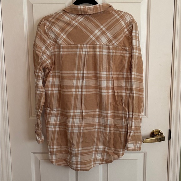 NEW NWT The GAP Tan Plaid flannel camel white small women - Picture 5 of 5